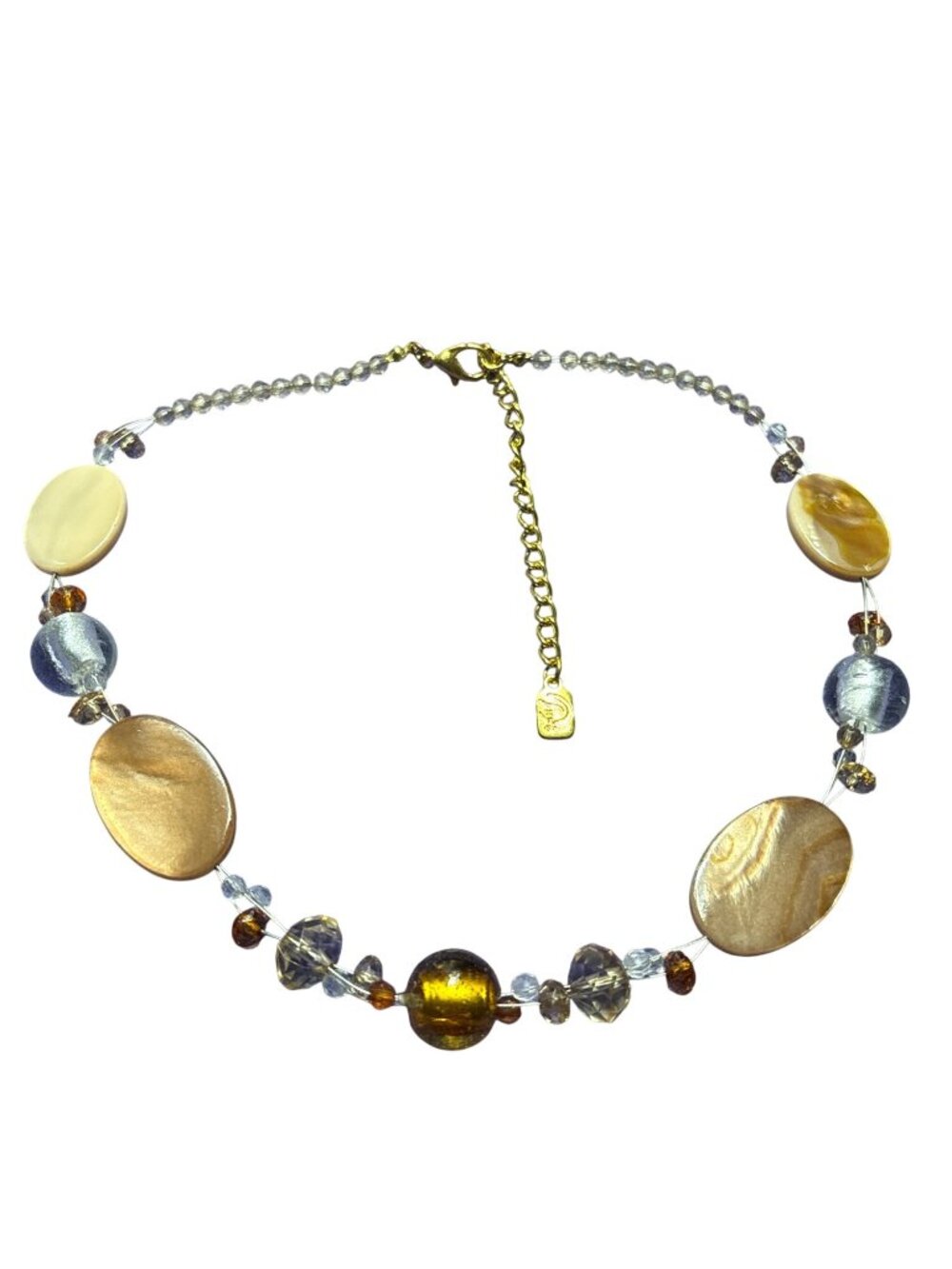You and I Dyed Shell Glass Beaded Silvertone Wire Necklace Goldtone